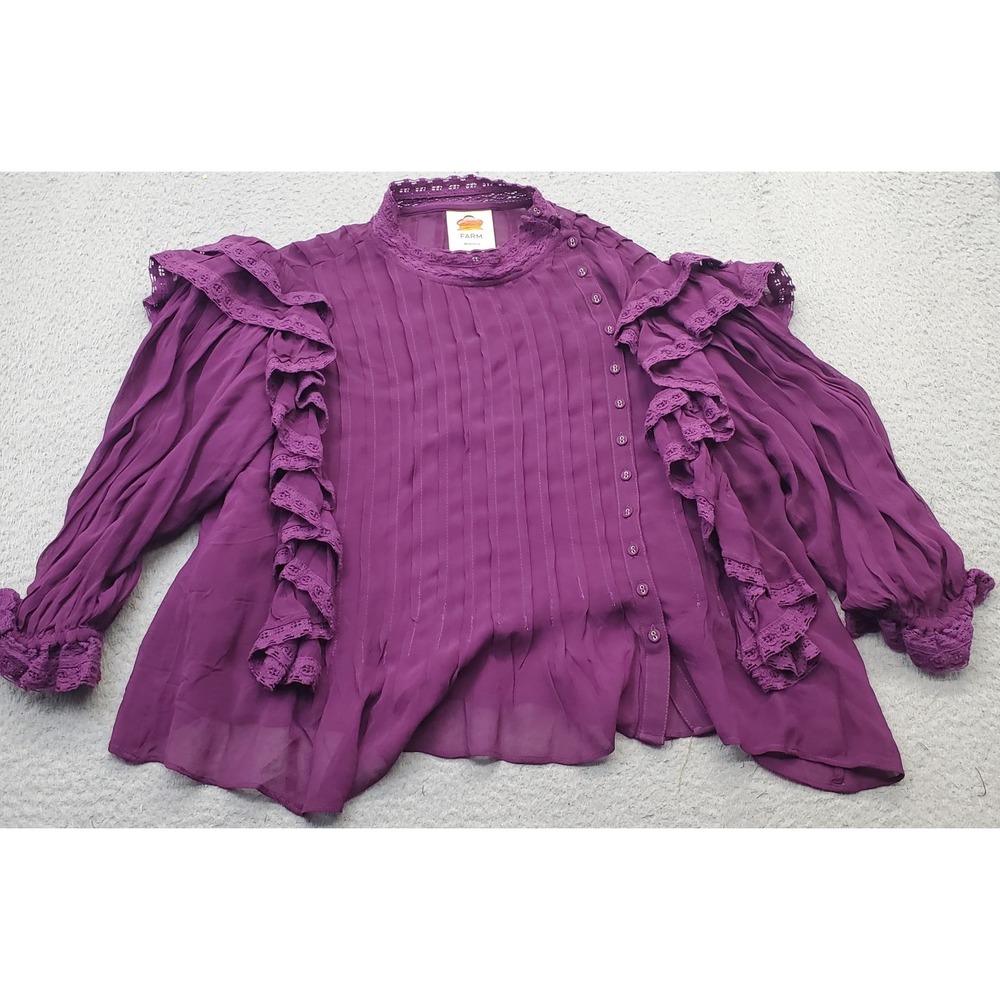 FARM Rio Burgundy Ruffled Blouse - Picture 2 of 13